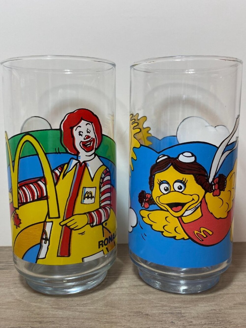 1980s McDonalds Ronald McDonald and Birdie Tumbler Glasses